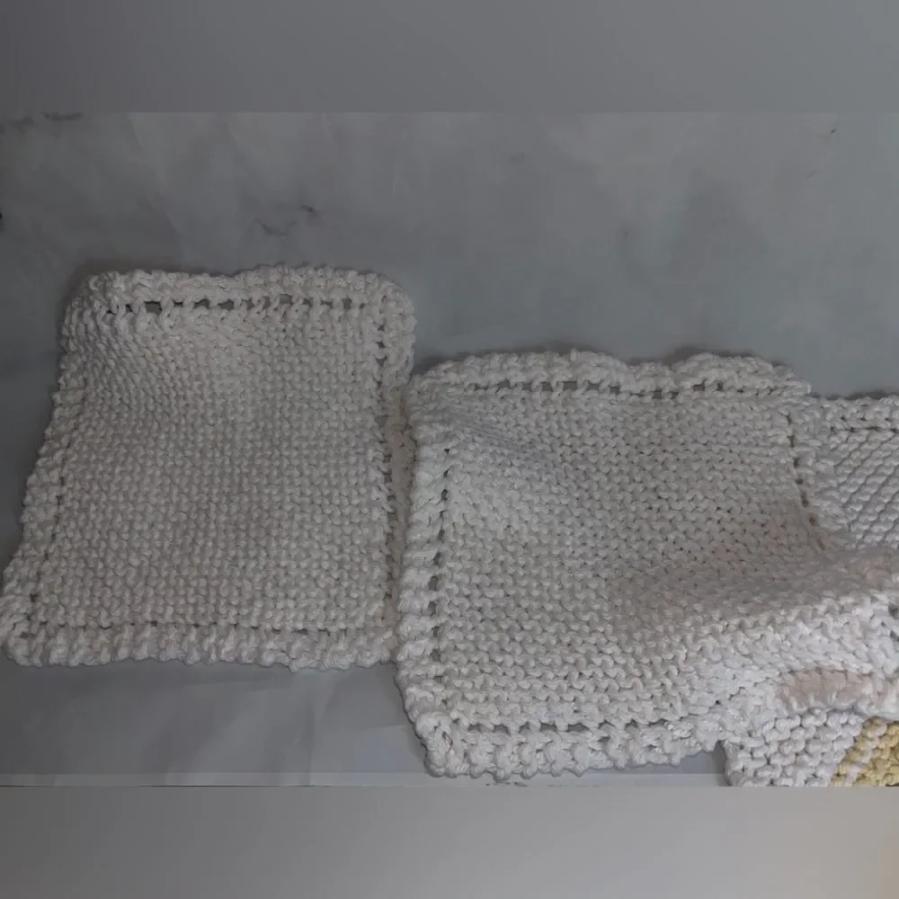 3 Vintage Hand Knit Washcloths Dish Rag ⚡️